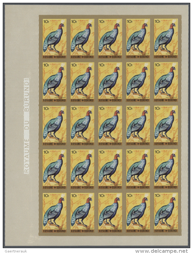 1965 (June 10), Burundi. Lot Of 2 IMPERFORATED Sheets Of 25 Stamps Each For The 10fr Value Of The BIRDS (airmail)... - Autres & Non Classés