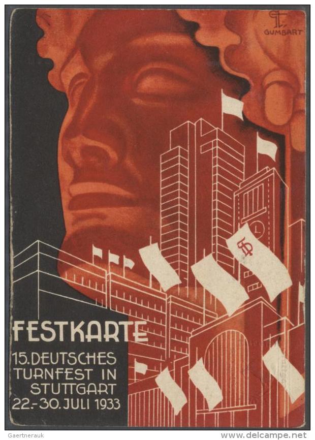 1933 Turnfest Stuttgart, Tolle Sammlung Mit 24 Karten, Stempeln Und Belegen, Dabei Seltene Werbekarten, Freistempel... - Autres & Non Classés