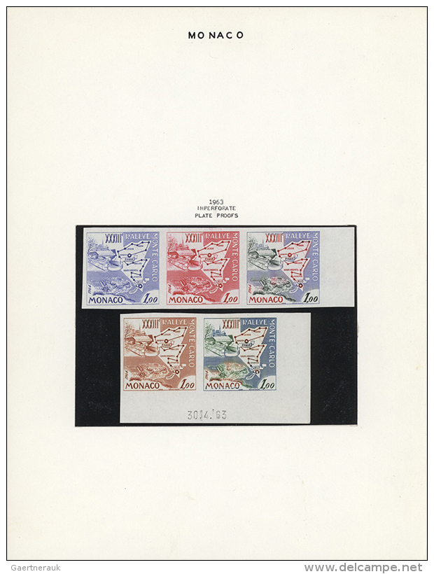 1958/1963, Thematic Automobile, Rallye Monte Carlo: 62 Imperforated Plate Proofs And Colour Trials Mounted On... - Autres & Non Classés