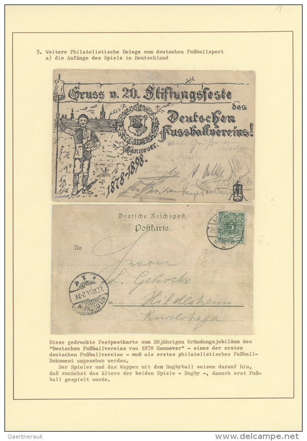 1898/1942, Dt. Reich. Sammlung "Philatelie Des Deutschen Fu&szlig;ballsports" Mit 30 Belegen Auf Insges. 15... - Autres & Non Classés