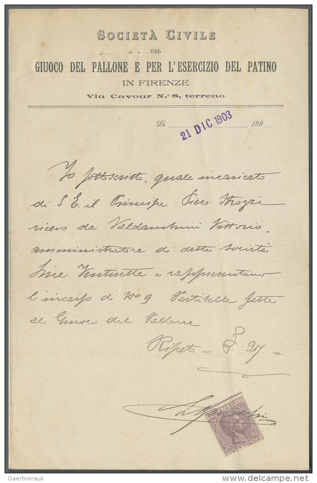 Um 1897/1911: Italien, Interessanter Posten Mit Dokumenten Der Gesellschaft F&uuml;r Fussballwetten In Florenz,... - Autres & Non Classés