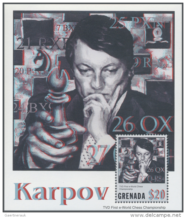 2001, Grenada, Posten Von 30.000 Bl&ouml;cken "ANATOLIJ KARPOV Bei Der TVD First E-World Chess Championship", In... - Non Classés