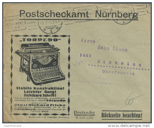 1921/1962, Ca 80 Postscheckumschl&auml;ge, Dabei 2 St&uuml;ck Frankiert, Einige Mit Reklamen Vorder-oder... - Non Classés