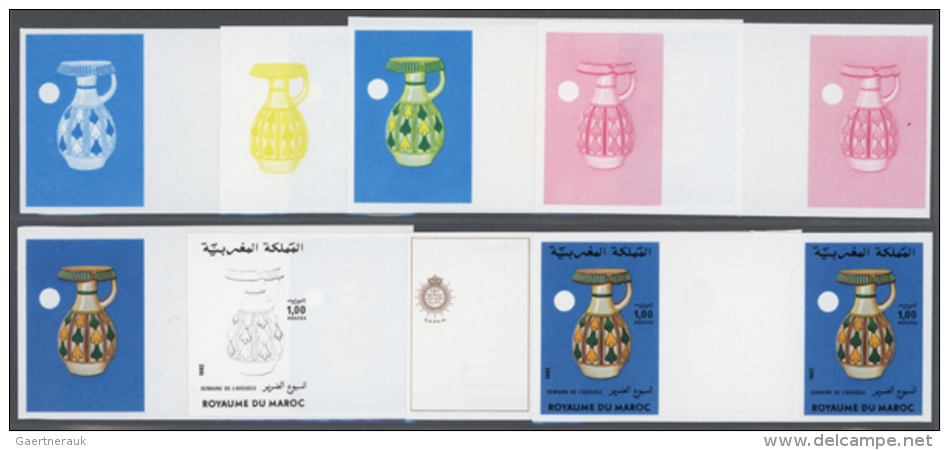 1982, Morocco. Lot Containing Progressive Proofs (8 Phases) For The Blind Week Issue Showing A JUG. There Are 28... - Unclassified