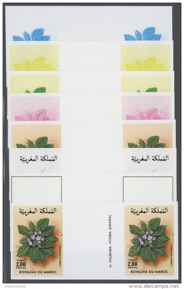 1986, Morocco. Progressive Proofs (8 Phases) For The Complete Flower Series (2 Values) Showing 1d "Warionia... - Autres & Non Classés