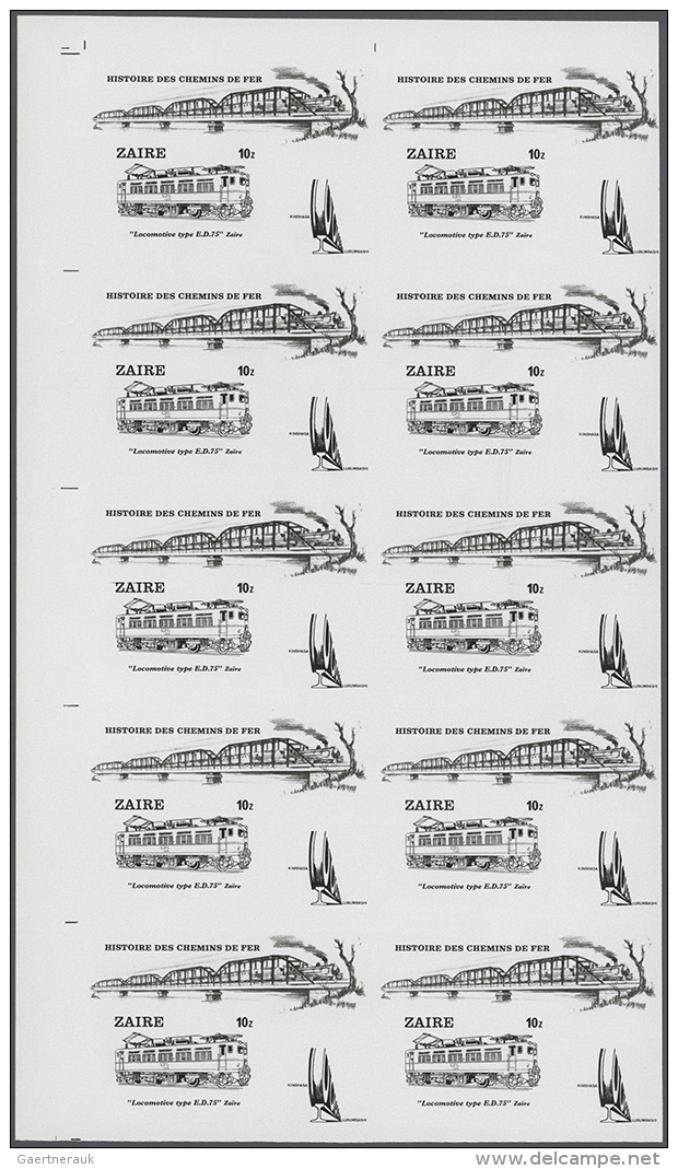 1980, Zaire. Progressive Proofs Set Of Sheets For The Souvenir Sheet Issue LOCOMOTIVES. The S/s Contains One Stamp... - Trains