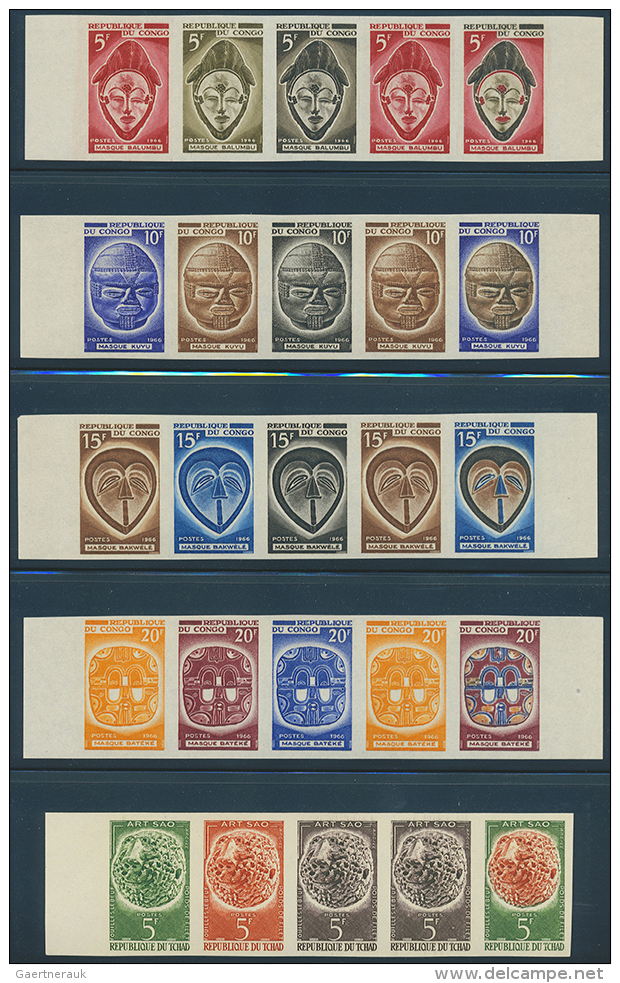 1950s/1960s (approx), Africa. Trial Color Proofs. Mainly F-VF MNH; Some With Slight Gum Toning; 70 Strips Of 5 (350... - Non Classés