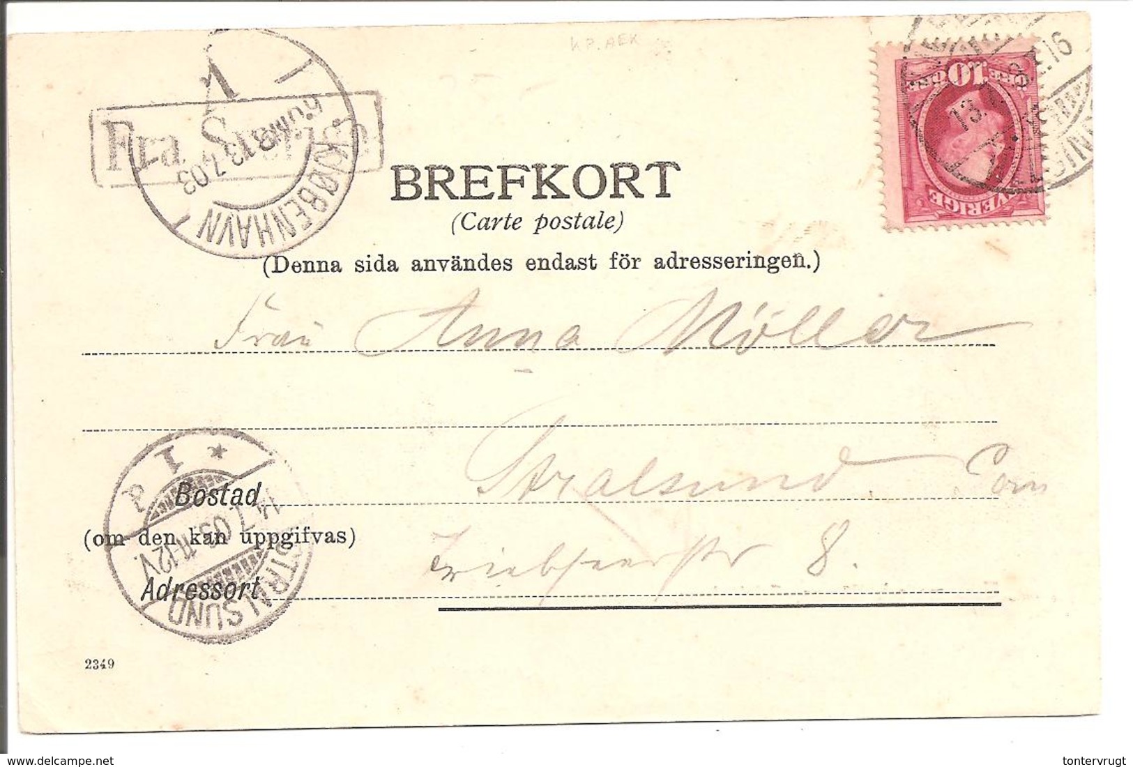 FRA SVERIGE Kjobenhavn Stralsund 1903. Cp. Helsingborg Terassen - Briefe U. Dokumente