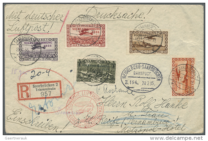 1928/1935, Interessanter PostenZeppelinpost Saarland (inkl. Flugpost, Z. Teil Incoming Mail) Mit Fast 50 Briefen,... - Autres & Non Classés