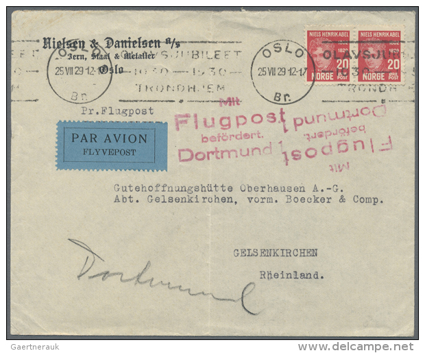 1929/1946, Norwegen, 13 Teils Detailiert Beschriebene Flugpostbelege, &uuml;berwiegend 1945/46, Dazu 1 Beleg 1954,... - Autres - Europe