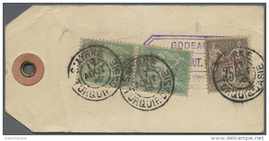 1896/1943, Group Of Four Better Entires: P.O. Levant 1896 Baggage Tag, Gabon 1913 Wrapper And Cameroun 1941/1943... - Collections