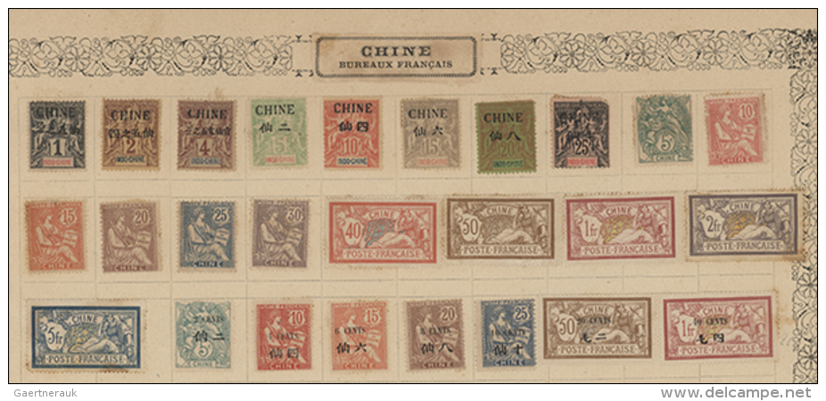 1890's/1910's: Old Collection Of About 170 Mint Stamps On Album Leaves, With Good Parts French P.O.s In China,... - Collections