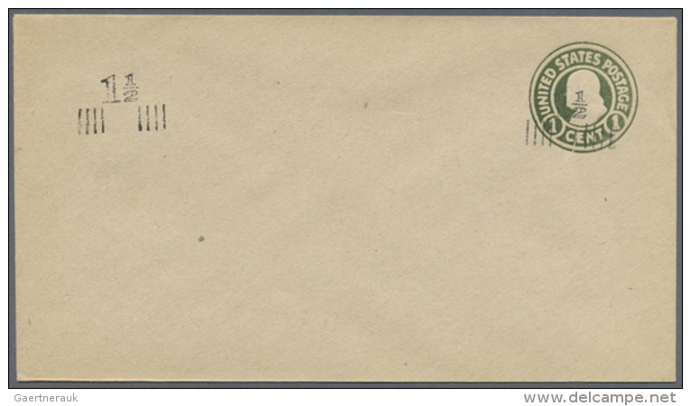 1916/1920, Lot Of 45 (short) Envelopes 1&frac12;c On 1c Green Franklin "Double Surcharge", Unused. (Scott Cat.... - Autres & Non Classés