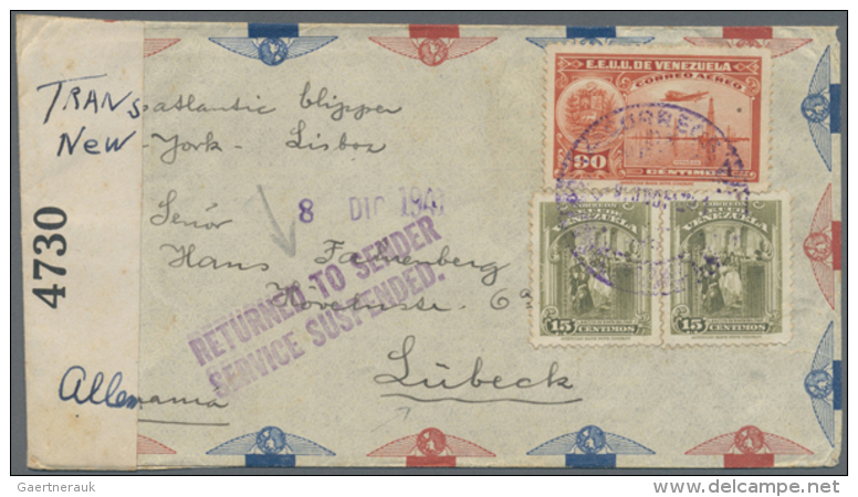 1930/1942, AIRMAIL/CENSORED MAIL, Group Of 28 Covers Mainly To European Destinations, Showing A Nice Range Of... - Venezuela