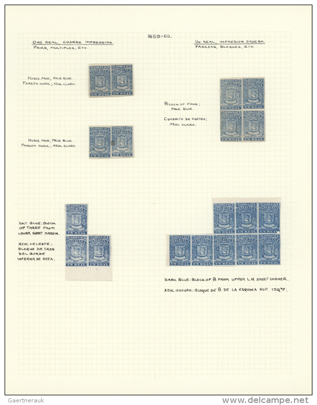 1859/1860, Specialised Collection Of The 1r. Blue, Neatly Arranged On Written Up Pages With 44 Unused And 14 Used... - Venezuela