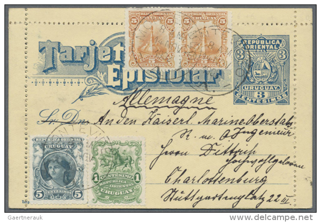 1891/1907 (ca.), Accumulation With 13 Used Postal Stat. Postcards And Lettercards Incl. Different Types And Values,... - Uruguay