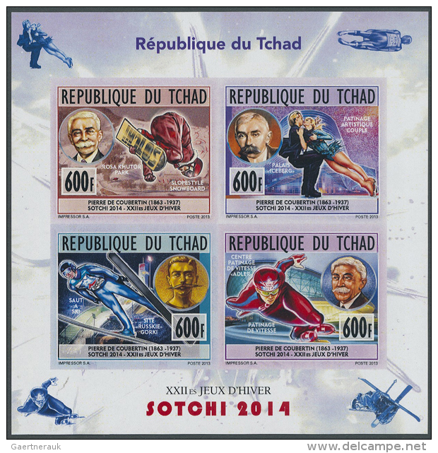 2013, Olympic Games Sochi 2014, All 6 Imperforated Souvenir Sheets, Unmounted Mint. (D+) - Tsjaad (1960-...)