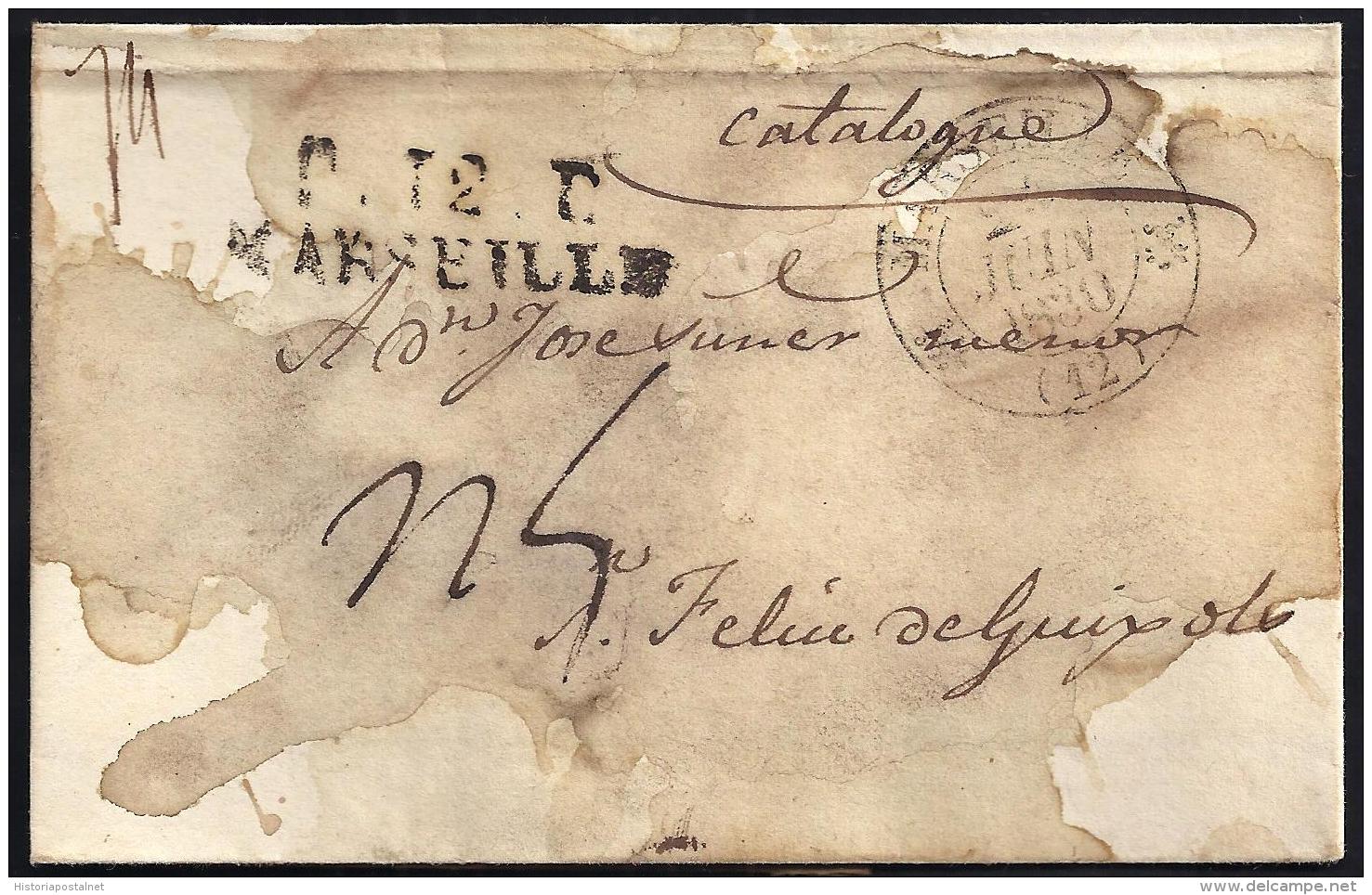 CORREO DESINFECTADO. 1830. ESPAÑA. SPAIN. MARSELLA A SANT FELIU DE GUIXOLS. - ...-1850 Préphilatélie