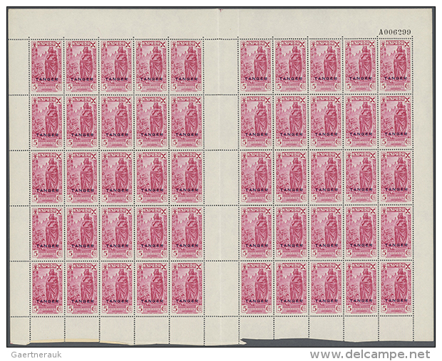 1943, Charity Issue "Historia Del Correo" With Overprint, 5c. To 2p., Lot Of 100 Complete U/m Sets Within (folded)... - Maroc (1956-...)