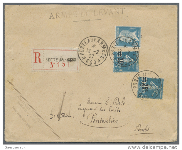 1927, 25 C./30 C. (2) W. Pasteur 1.50 Tied "POSTE AUX ARMEES 600 12-2 27" To Registered Cover To Pontarlier, Sender... - Syrie