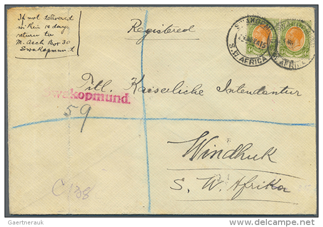 1915/19, Seven Registered-envelopes, Two Of Them With German Registration-label ("Deutsch" Cancelled) And 11 Covers... - Afrique Du Sud-Ouest (1923-1990)