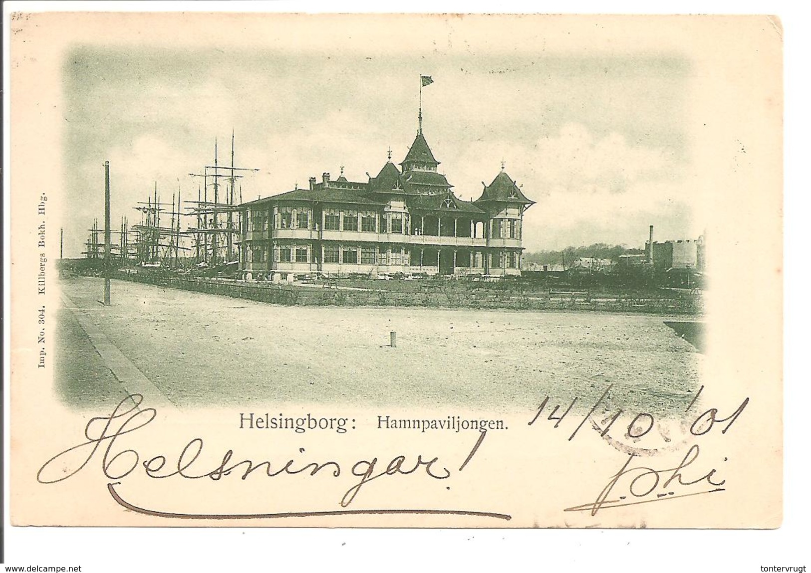 FRA SVERIGE & PAQUEBOT ! Helsingor>Nederland 1901. Cp Helsingborg Hamnpaviljongen - Briefe U. Dokumente