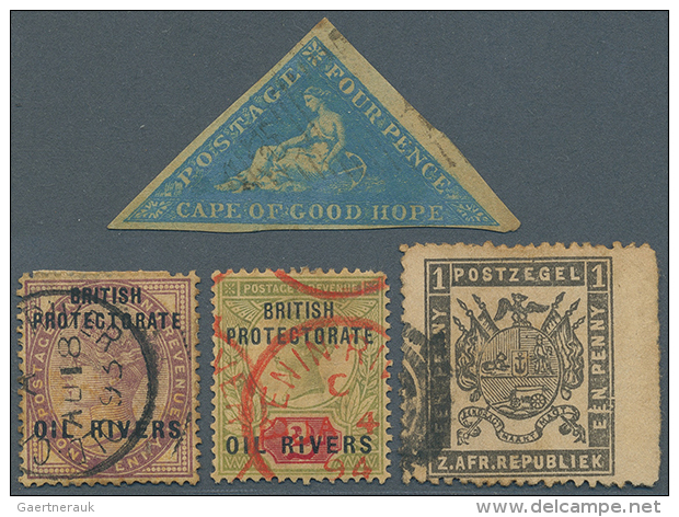 1863/1883/1892: Four Used Stamps From British Africa, I.e. Cape Triangle 4d. Bright Blue Cancelled "CGH" Triangle... - Autres & Non Classés