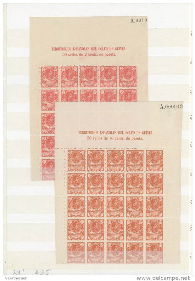 1909, Definitives Alfons XIII, 8 Values Each As Top Marginal Block Of 25 With Imprint "TERRITORIOS ESPANOLES DEL... - Autres & Non Classés