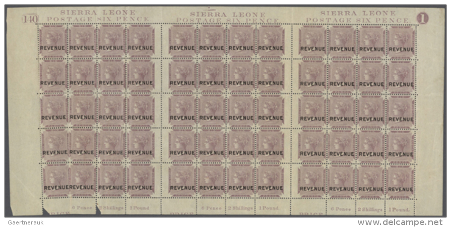 1870/1890 (ca.), FISCALS, Lot Of 257 Stamps Within Large Units (incl. Marginal Inscriptions And Gutter Pairs With... - Sierra Leone (1961-...)