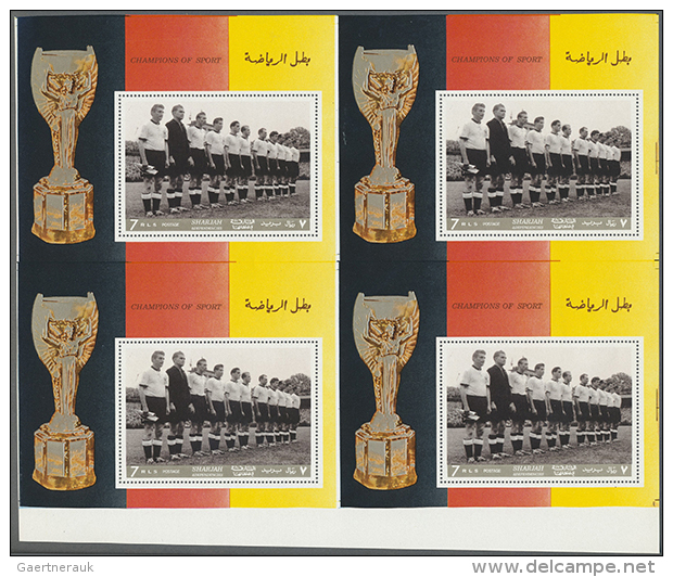 1970 (ca.), Champions Des Sports, Fu&szlig;ball-Nationalmannschaft Deutschland, 4 Blocks Im Unzerschnittenen... - Sharjah