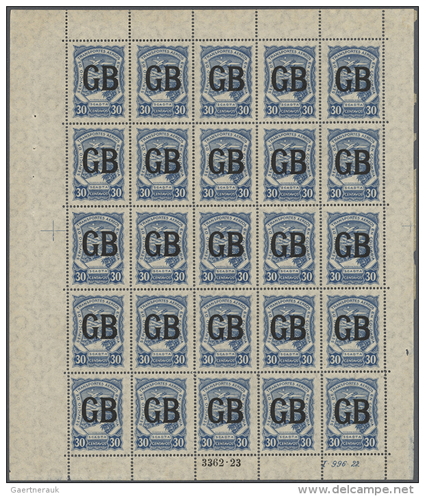 1923, Lot Of Four Sheets Of 25 Stamps: "EU" On 30c. Blue And On 60c. Brown, "GB" On 20c. Blue (with Marginal Job... - Autres & Non Classés