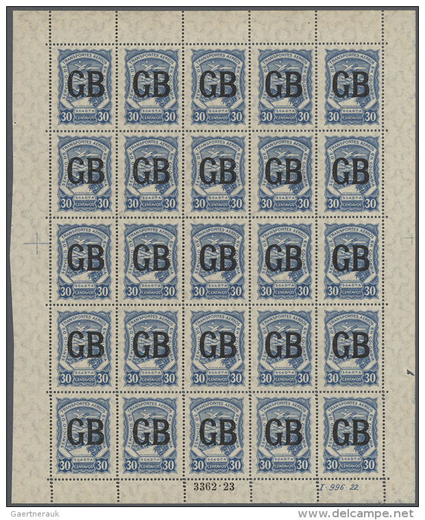 1923, Lot Of Four Sheets Of 25 Stamps: "EU" On 30c. Blue And On 60c. Brown, "GB" On 20c. Blue (with Marginal Job... - Autres & Non Classés