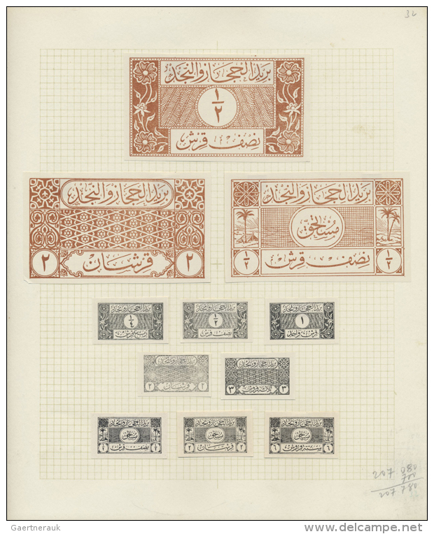 1926, Definitves "Ornamental Design", Specialised Collection Of More Than 370 Stamps Showing Colour Proofs, Essays,... - Arabie Saoudite