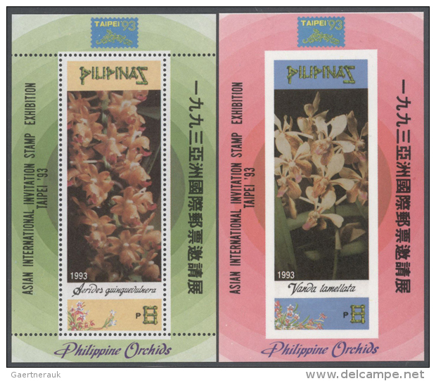 1992/1993: Quantity Of 2002 Orchids Souvenir Sheets With Teipei '93 Inscr. And Sign, Both 1001 Perforated And ... - Philippines