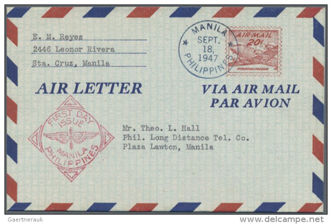 1947/75 (ca.), AEROGRAMMES: Duplicated Lot Of About 250 Airletters/aerogrammes With A Wide Variety Of Different... - Philippines