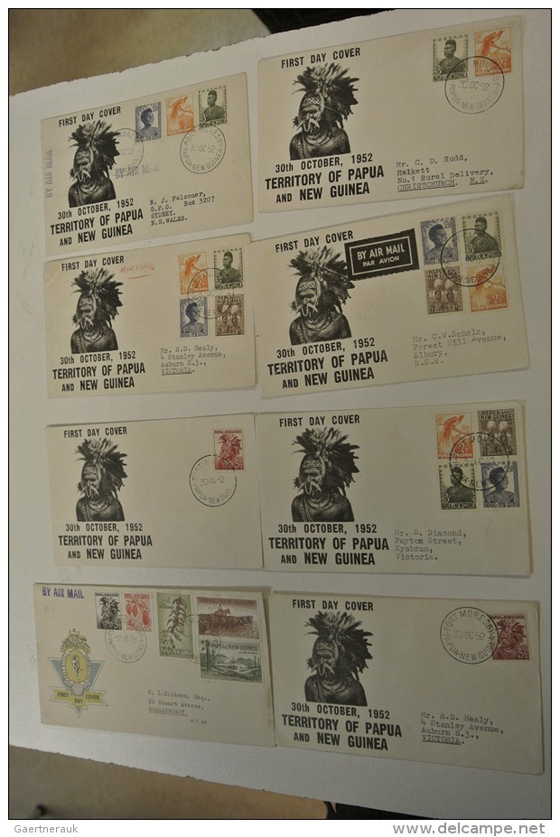 1952/88: Lot Of Ca. 1400 FDC's Of Papua New Guinea 1952-1988 In Large Box. Lot Contains Many Duplicates And Also... - Papouasie-Nouvelle-Guinée