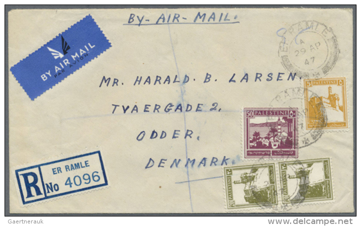 1935/1947, Lot Of Three Registered (airmail) Covers To South Africa (2) And Denmark, Bearing Attracive Frankings... - Palestine