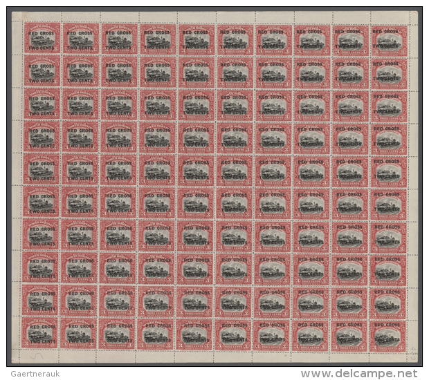 1918, Red Cross Overprints, 3c. + 2c. Rose-red, Perf. 14&frac12;-15, Complete (folded) Sheet Of 100, UNMOUNTED... - Autres & Non Classés