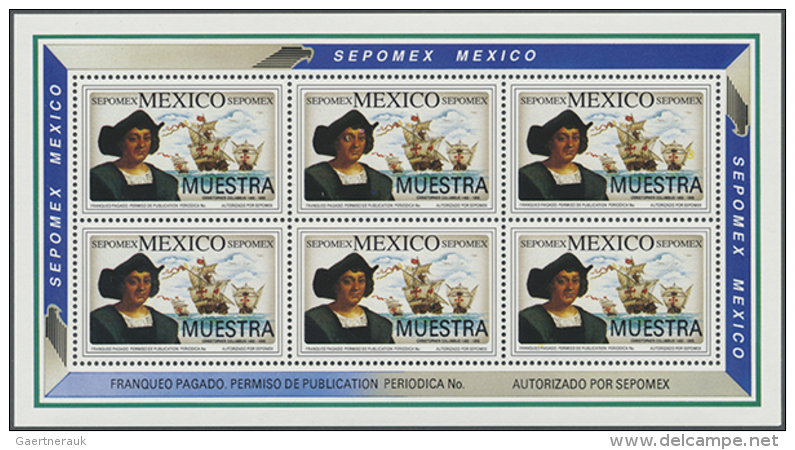 1992(ca.), Servicio Postal Mexicano (Sepomex) Specimens "MUESTRA", Five Values As Mini Sheet Of Six Stamps, 100... - Mexique