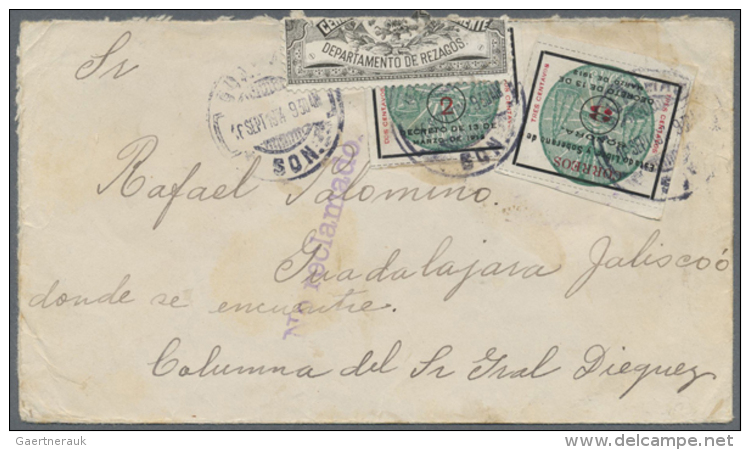 1912/1914 (ca.), SONORA: Small Group With Seven Covers Incl. Different And Unusual Frankings, Officially Sealed... - Mexique