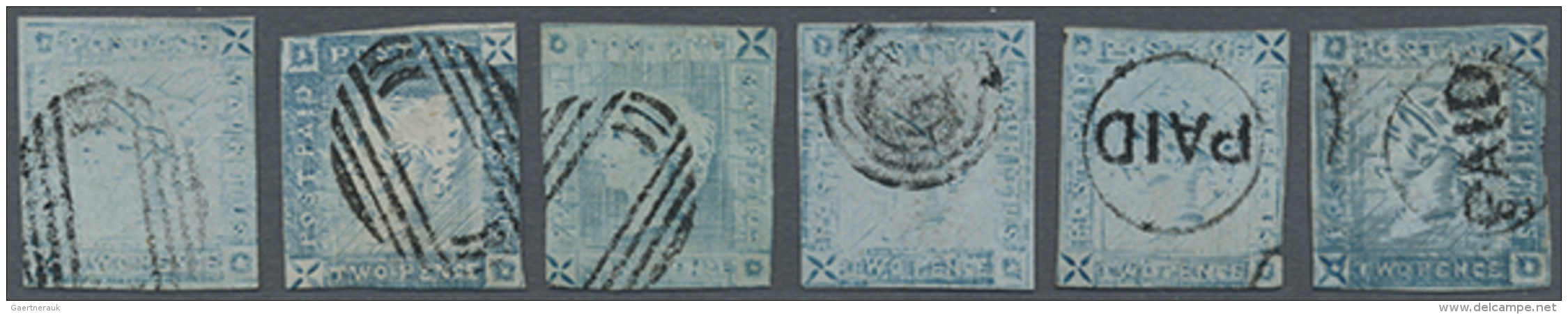 1859, 2d. Blue "Lapirot Issue", Worn Impression, Group Of Sixed Used Stamps, Varied Condition, Stated To Be All Six... - Maurice (1968-...)