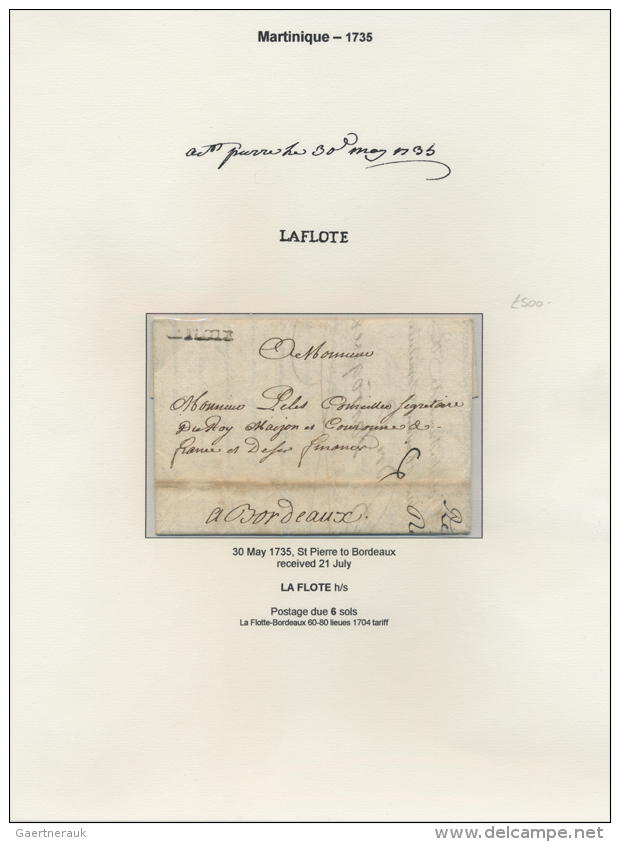 1735/1866, Very Nice Exhibition-collection On 30 Pages (28 With Content) Of The Prephilatelic Period Of Martinique,... - Autres & Non Classés