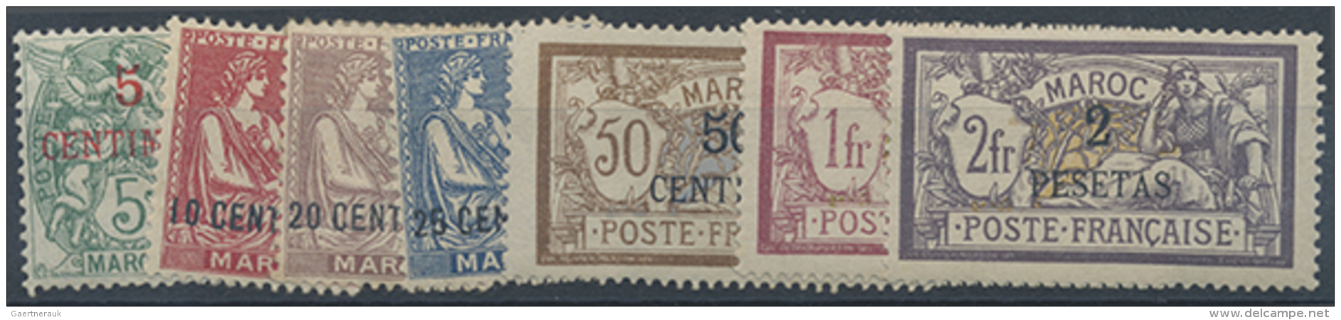 1902/1917, Assortment Incl. Locals (2 Fronts), Better Overprints Maury Nos. 14/20 Mint O.g. (860,- &euro;),... - Maroc (1956-...)