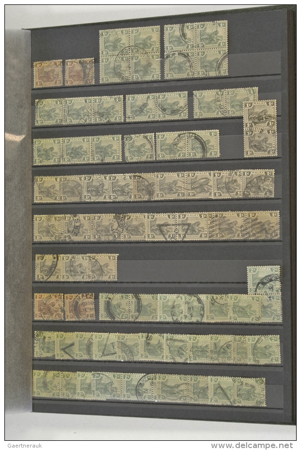 Accumulation Of Several Hundreds Of Used Stamps Of Malayan States In Stockbook. Contains Nice Material, Including... - Malaysia (1964-...)
