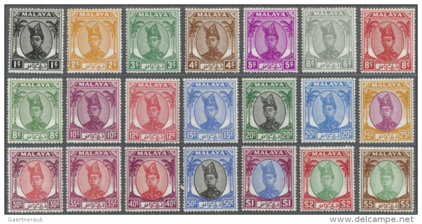1935/1956, Mint Lot Of Definitive Sets: Pahang SG Nos. 29/46 (without 45) And 53/73 U/m Each; Trengganu Two Sets... - Malaysia (1964-...)