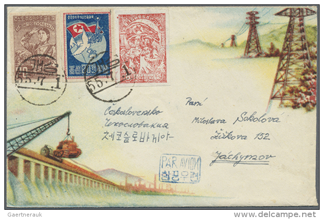 1951/58, Covers By Air (9 + 1 Surface Mail-ppc)  To CSR Or East Germany Inc. Several Stamps Not Often Seen On... - Corée Du Nord