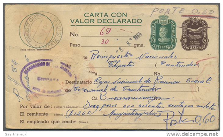 1958/1975 (ca.), Group Of Four Registered Stationery Envelopes "Valor Declarado" (two Used, Two Unused), Rare... - Colombie