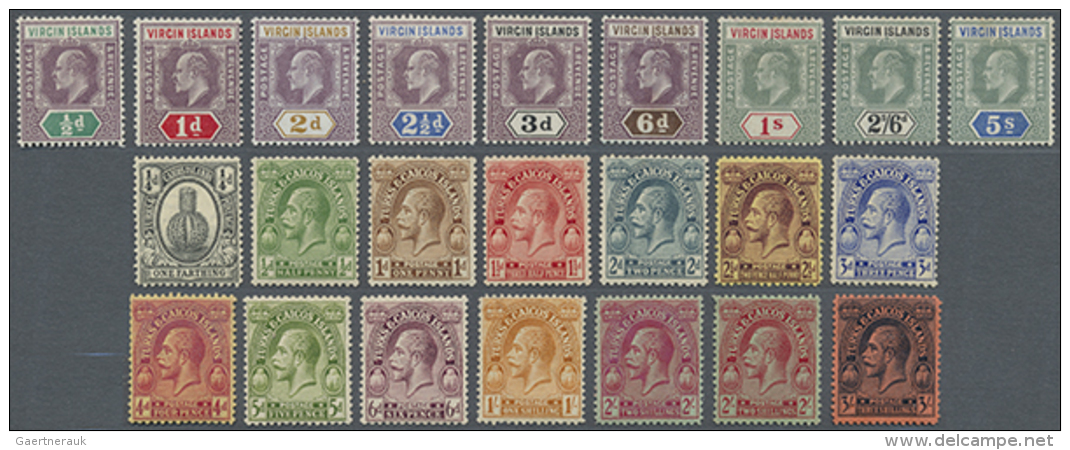 1904/1926, Lot Of Two Mint Sets: Virgins SG 54/62 And Turks SG 162/75. (R) - Iles Vièrges Britanniques