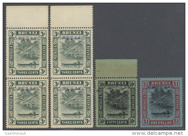 1942/1944, Occupation Of Brunei, U/m Lot Of 19 Stamps Surcharged In Blue/violet (type 1), Incl. Two Top Marginal... - Autres & Non Classés