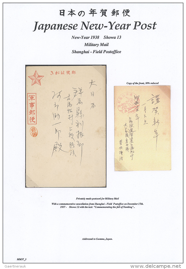 1938/40s (ca.), New Years Post, Military Mail In China, Cards (8)  Mounted On Exhibition Pages With Explanations... - Autres & Non Classés